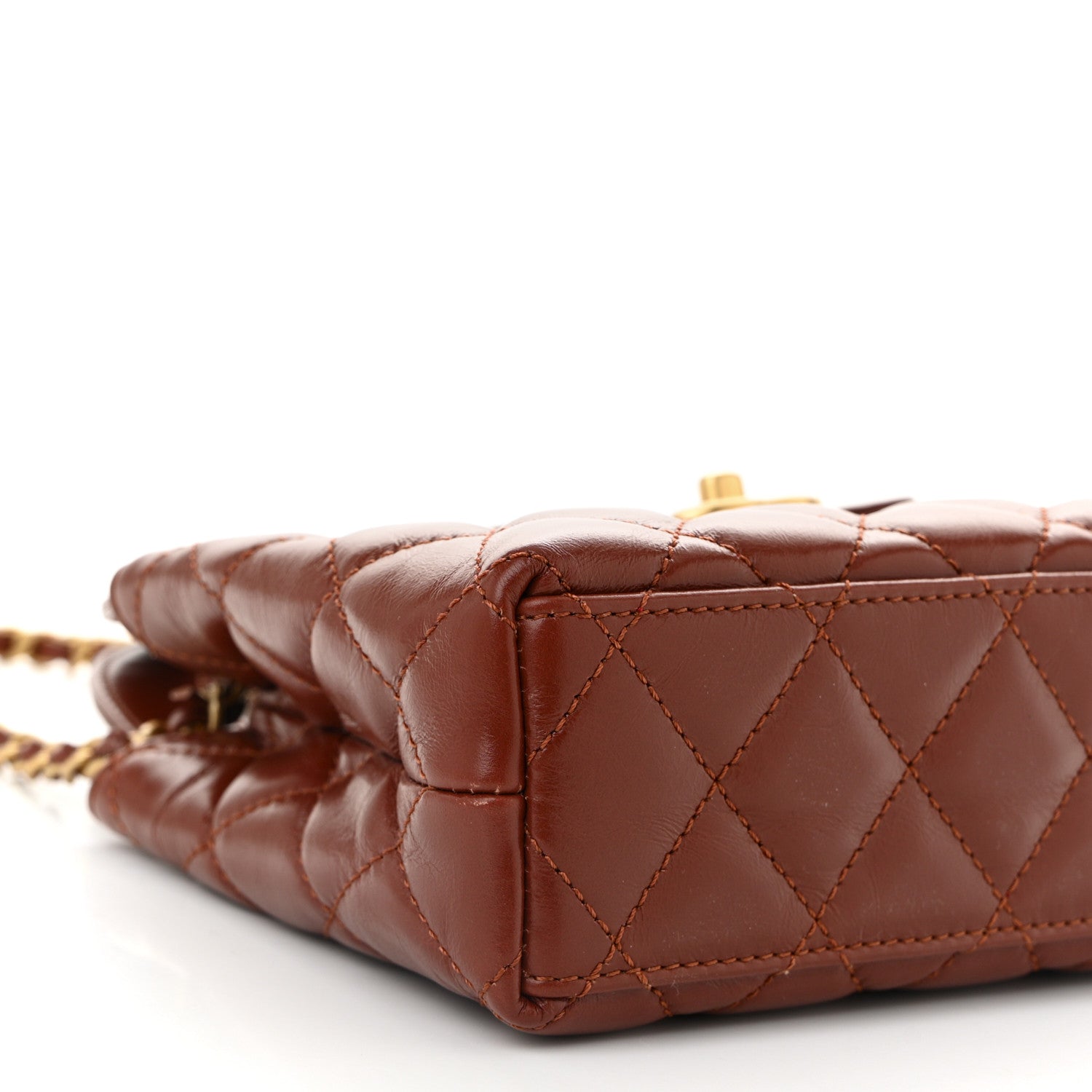 Chanel Shiny Aged Calfskin Quilted Nano Kelly Shopper Brown