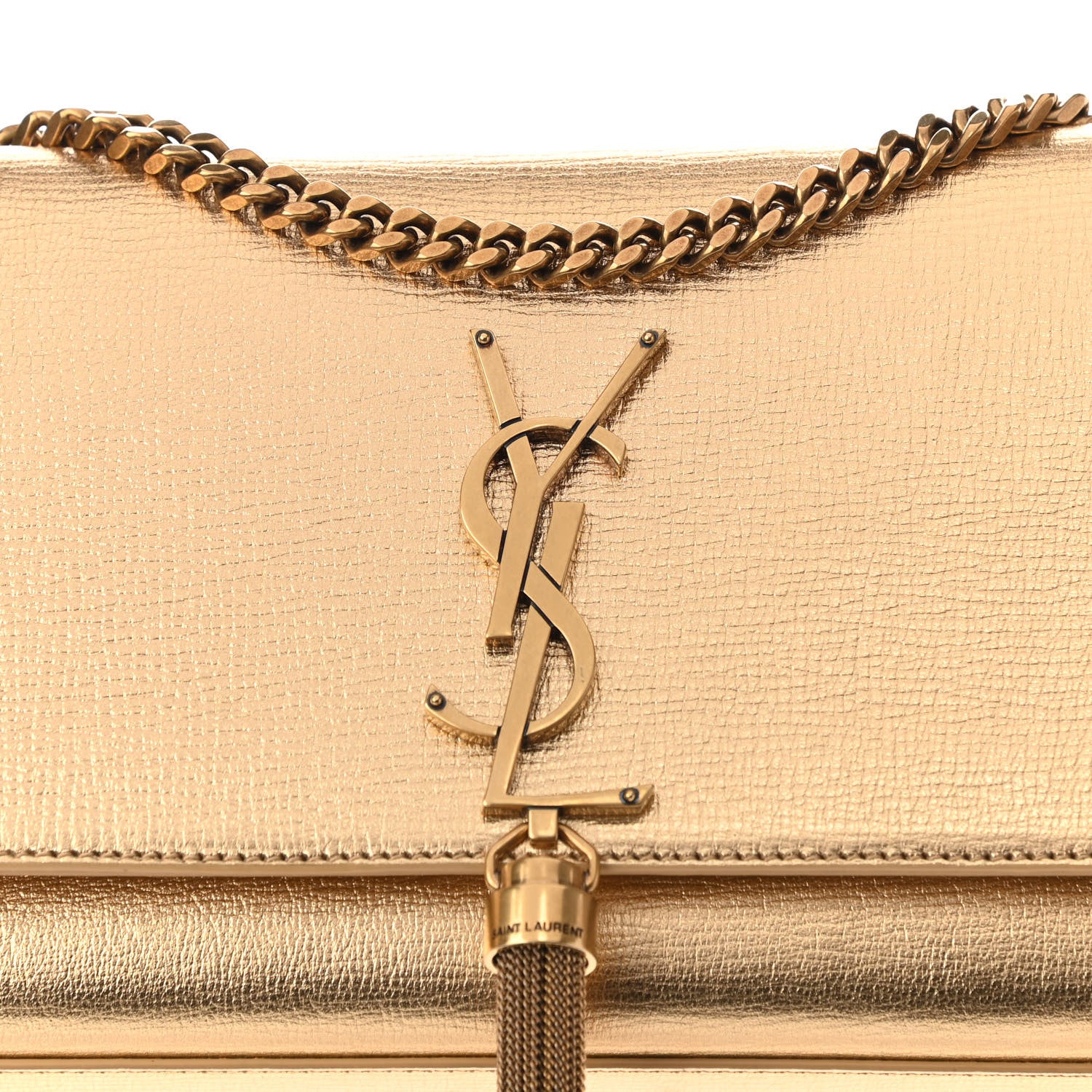 Saint Laurent Metallic Calfskin Small Classic Monogram Kate Tassel Satchel Gold 7 of 9