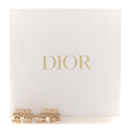 Christian Dior Pearl Crystal Dangle Chain Logo Earrings Gold 5 of 5