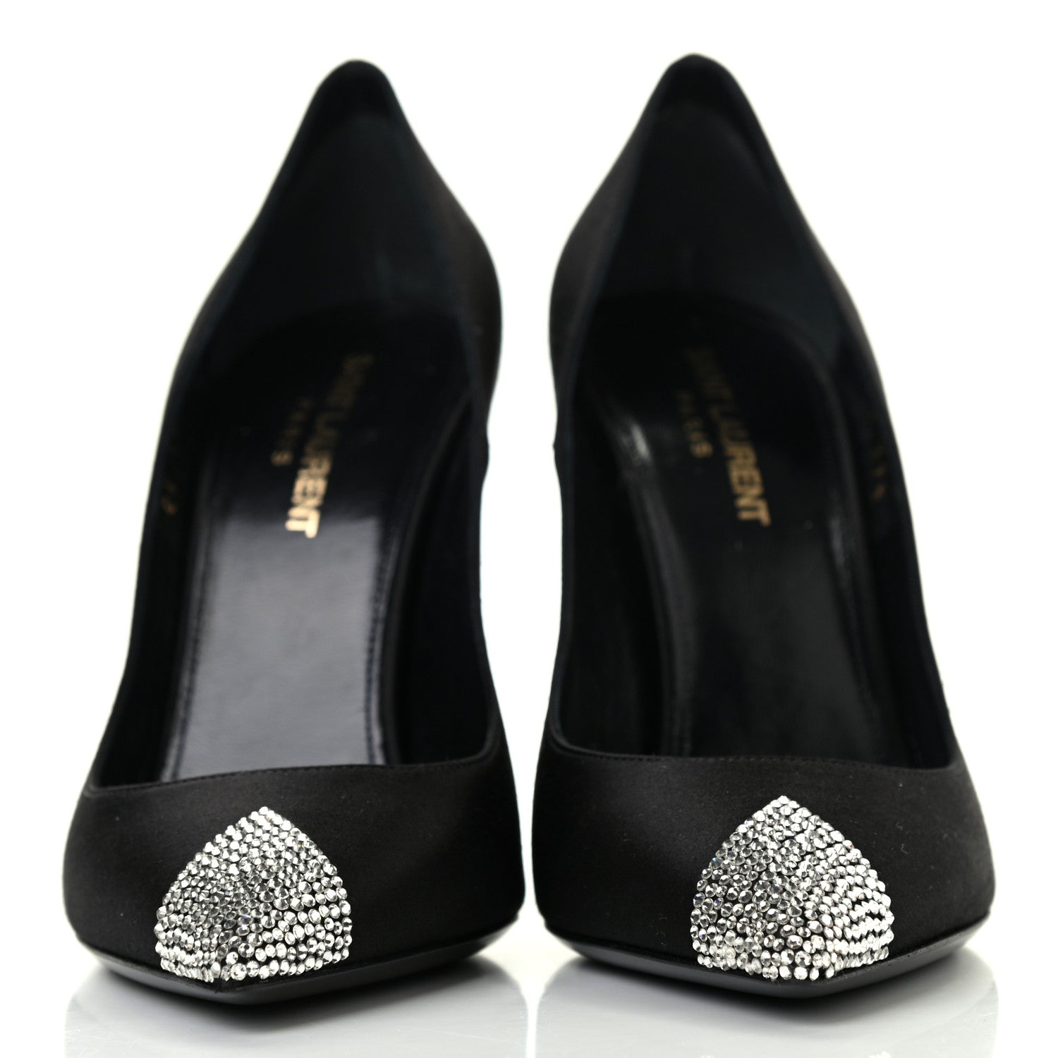 Saint Laurent Satin Crystal Embellished Tower 110 Pump 37.5 Black 3 of 20