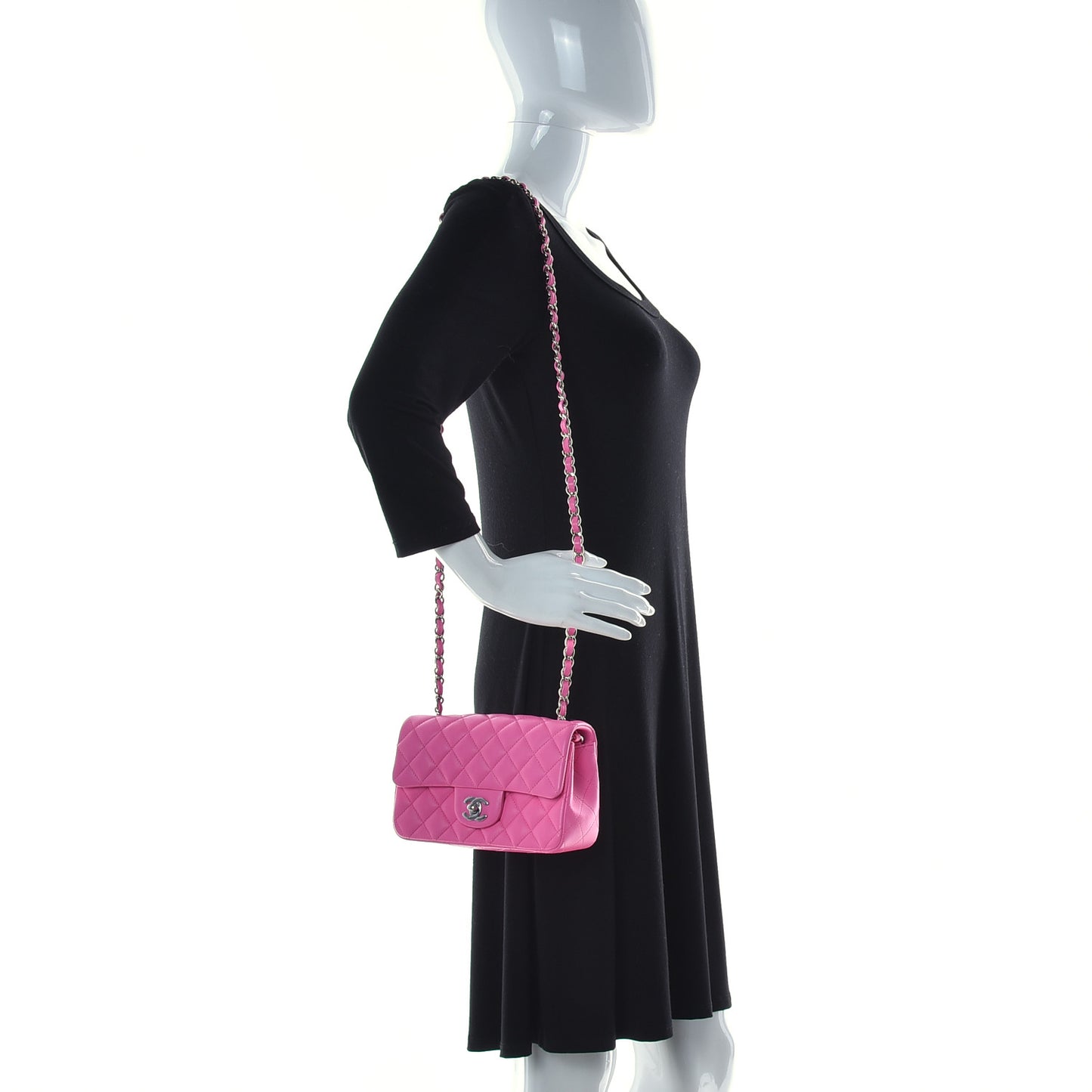Lambskin Quilted Mini Rectangular Flap Neon Pink