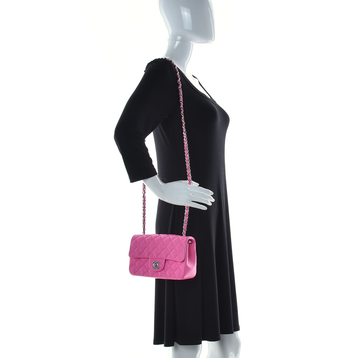 Chanel Lambskin Quilted Mini Rectangular Flap Neon Pink 2 of 11