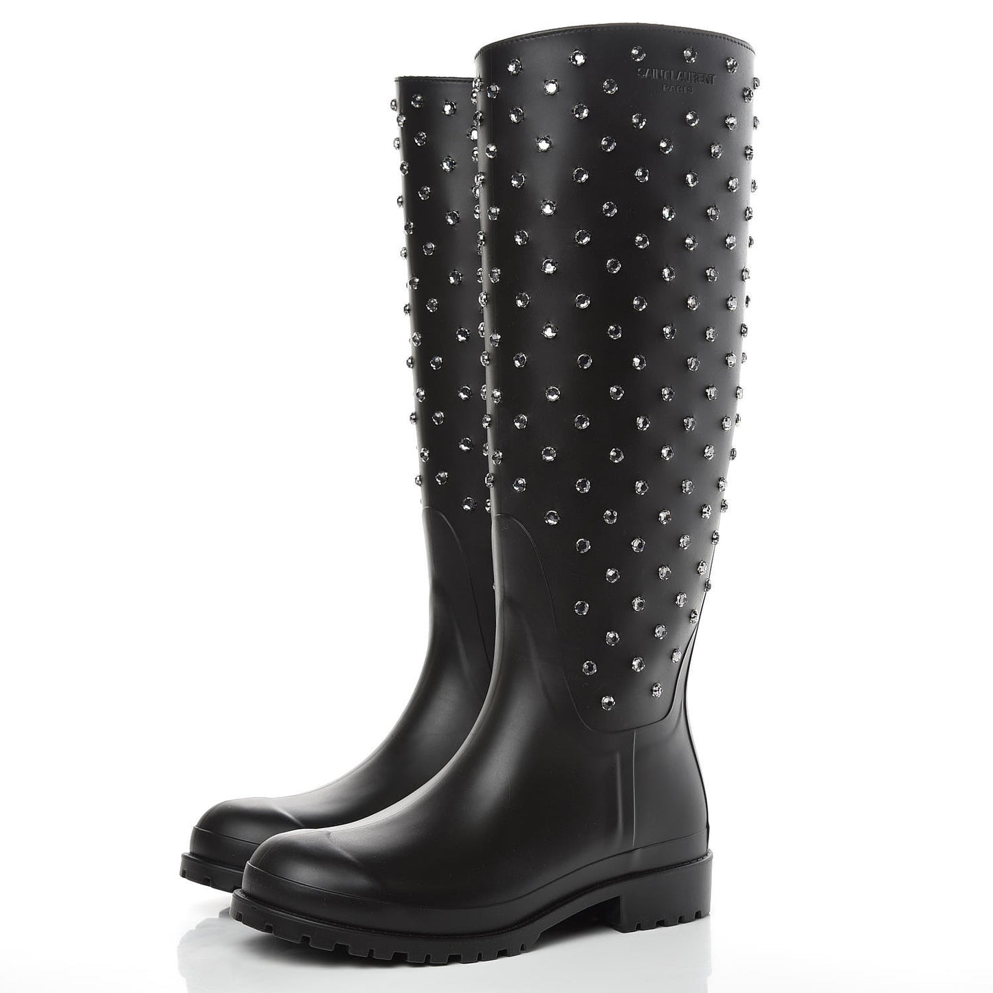Rubber Crystal Rain Boots 36 Black