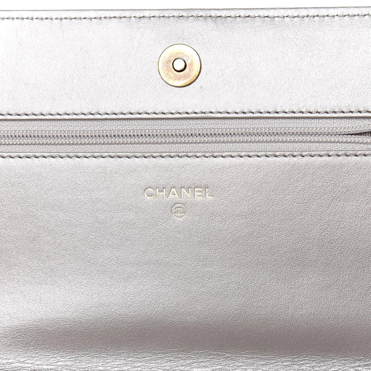 Cracked Metallic Calfskin Quilted Boy Wallet On Chain WOC Dark Silver