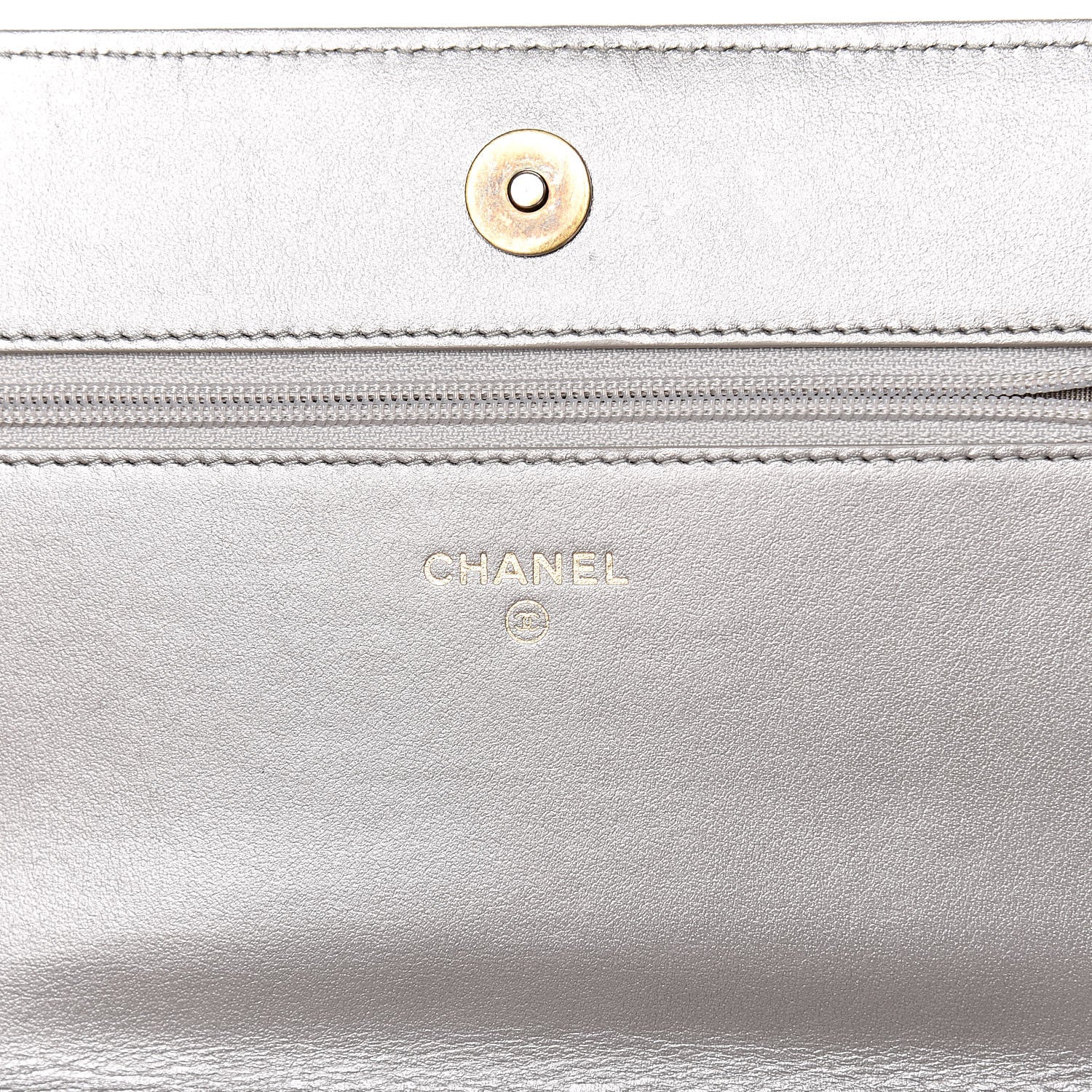 Chanel Cracked Metallic Calfskin Quilted Boy Wallet On Chain WOC Dark Silver 8 of 18