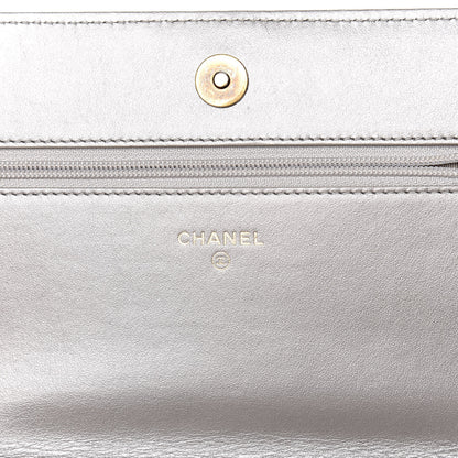 Chanel Cracked Metallic Calfskin Quilted Boy Wallet On Chain WOC Dark Silver 8 of 18
