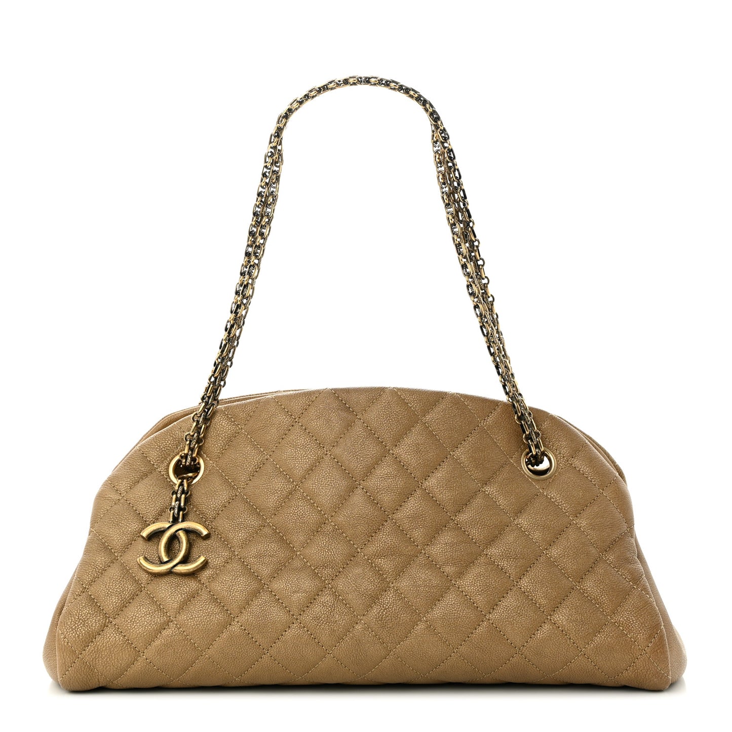 Metallic Caviar Quilted Medium Just Mademoiselle Bowling Bag Gold