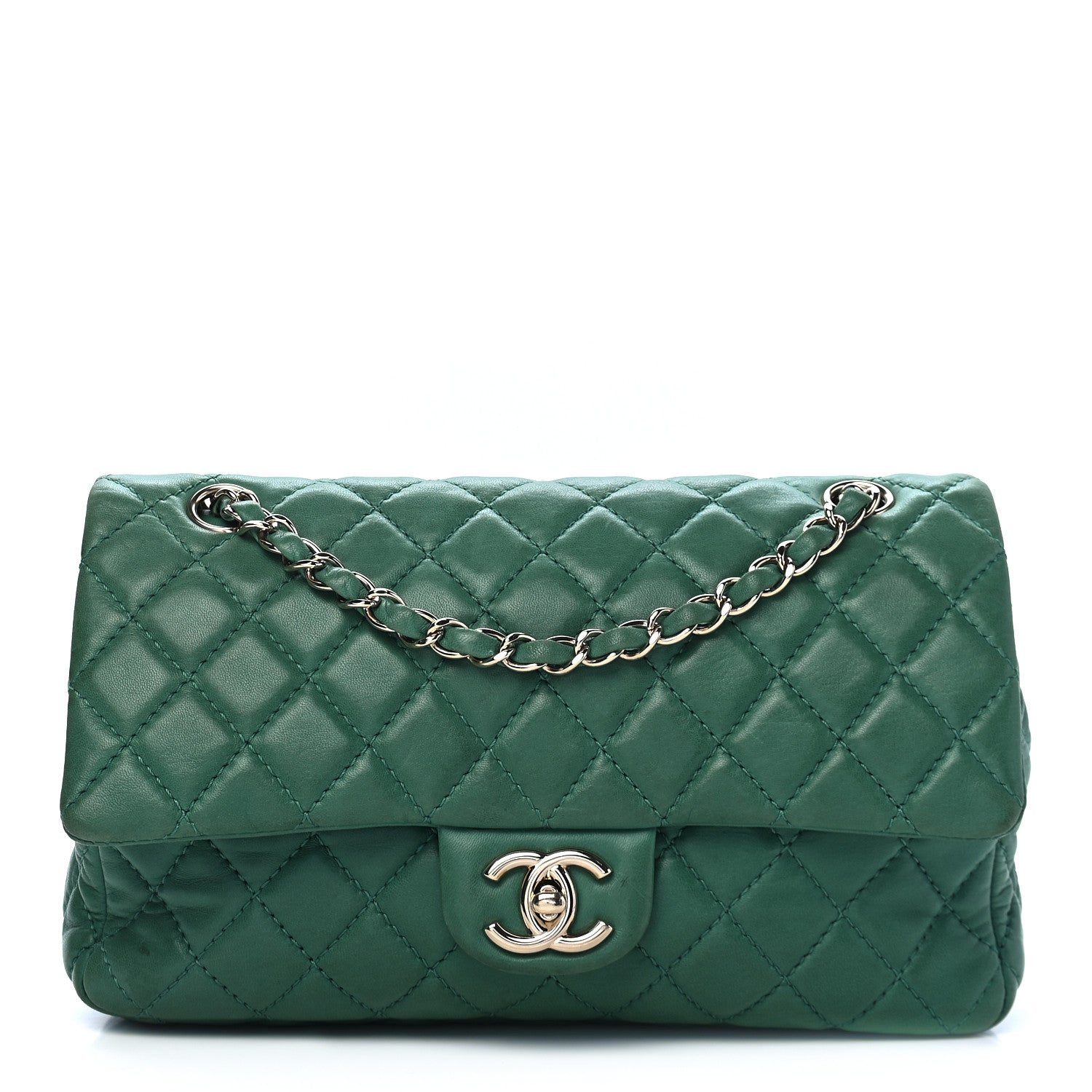 Chanel Lambskin Quilted Medium Double Flap Green 1 of 8