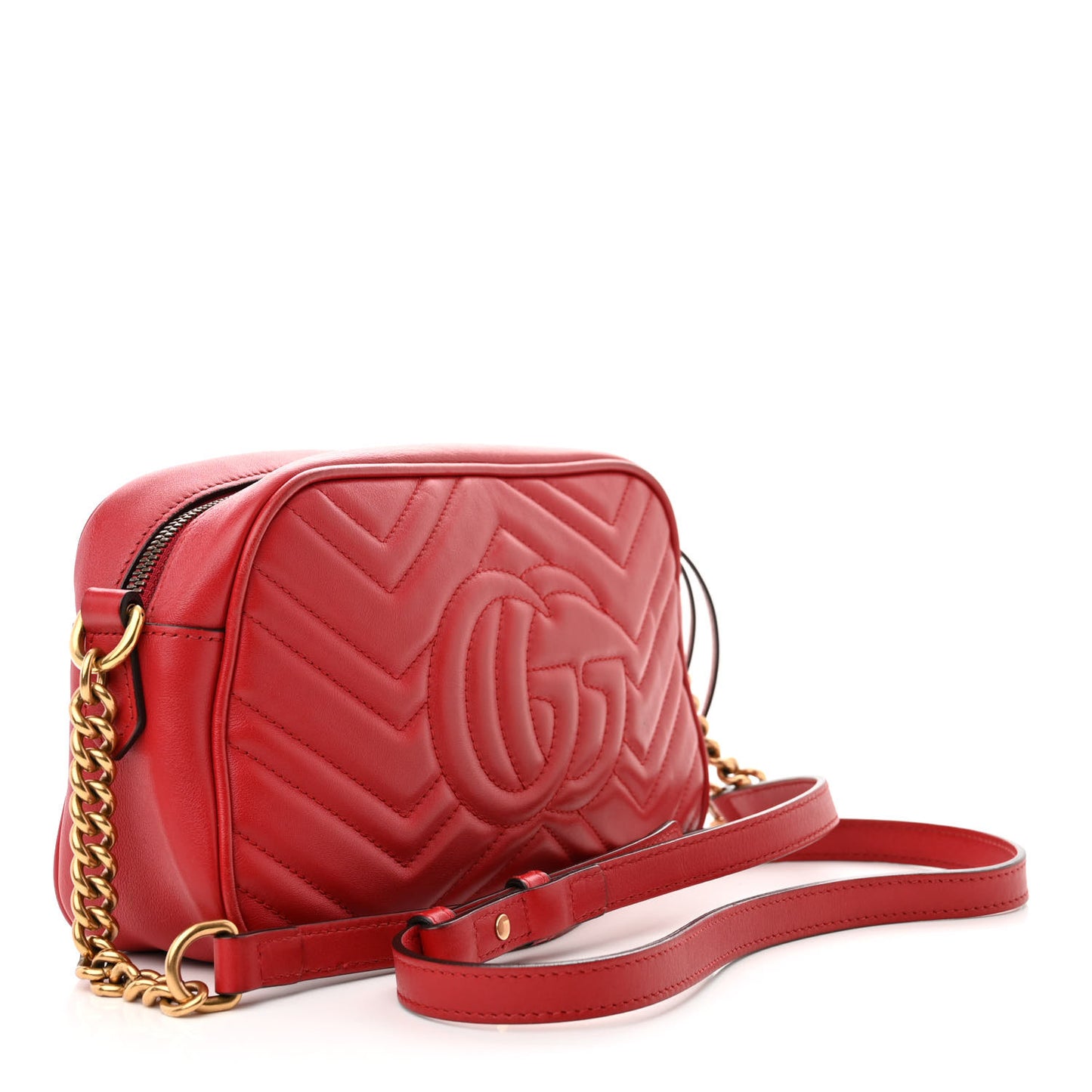 Calfskin Matelasse Small GG Marmont Chain Shoulder Bag Hibiscus Red