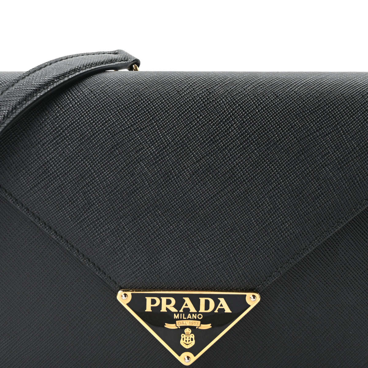 Prada Saffiano Lux Metal Triangle Logo Mini Envelope Chain Shoulder Bag Black 7 of 9