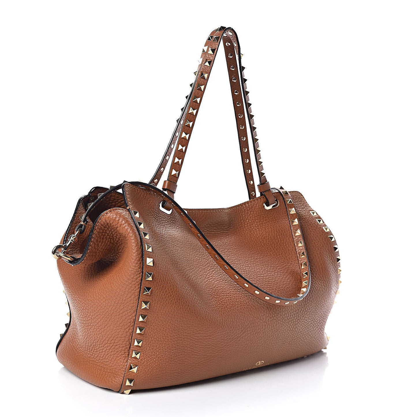 Pebbled Calfskin Medium Rockstud Tote Light Cuir