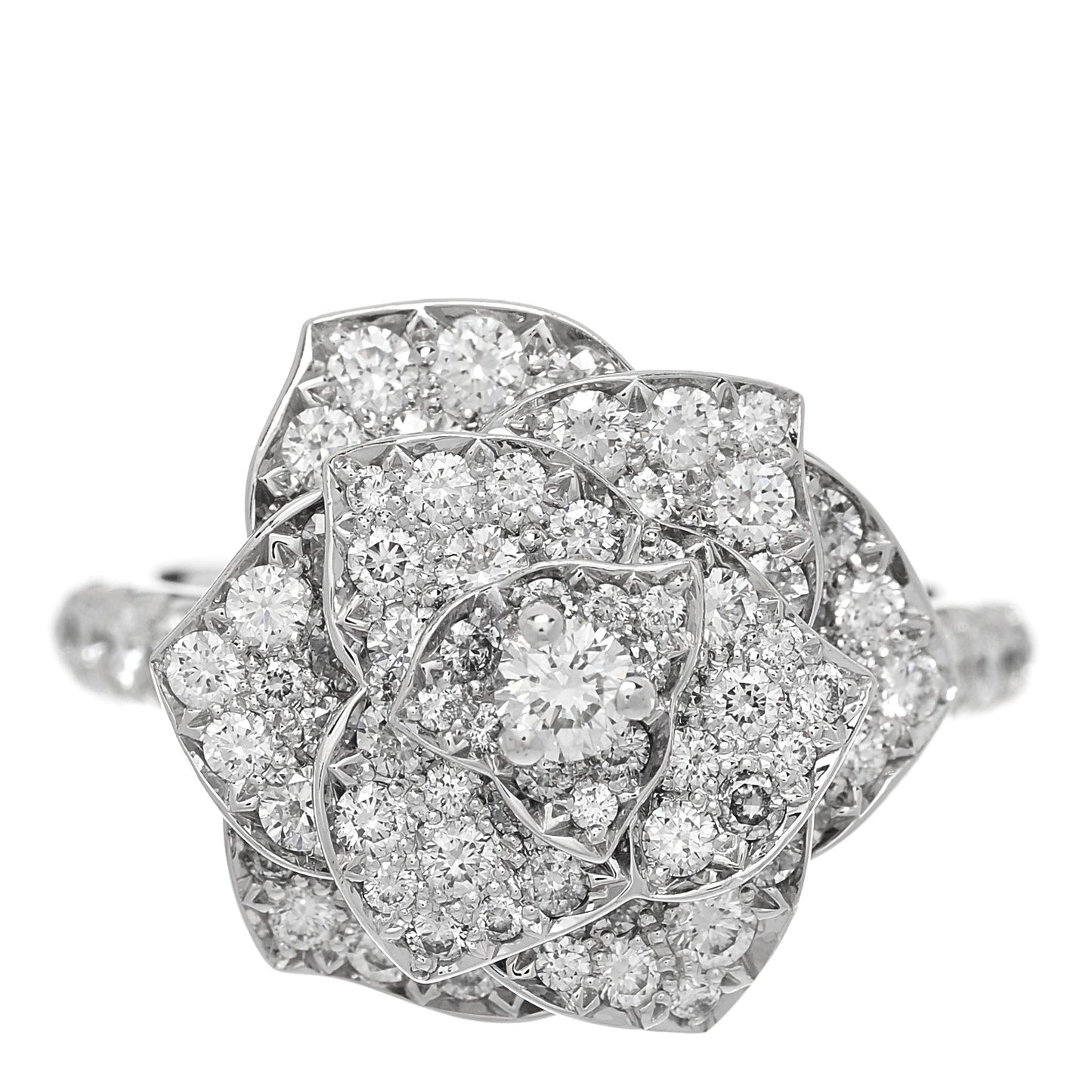 18K White Gold Diamond Rose Ring 49 4.75