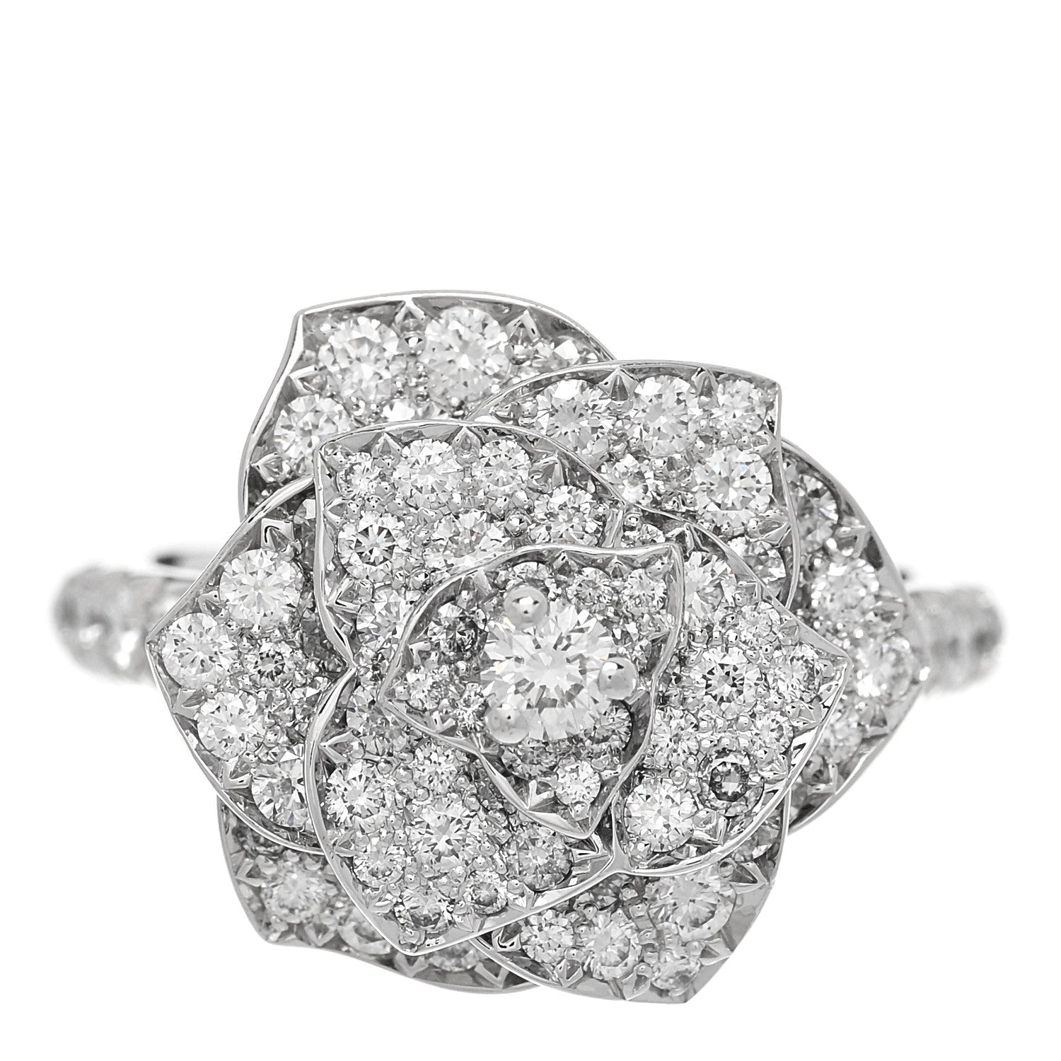 Piaget 18K White Gold Diamond Rose Ring 49 4.75 1 of 6