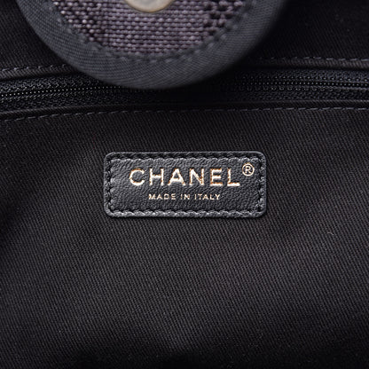 Chanel Straw Raffia Calfskin Striped Large Deauville Tote Black 6 of 9