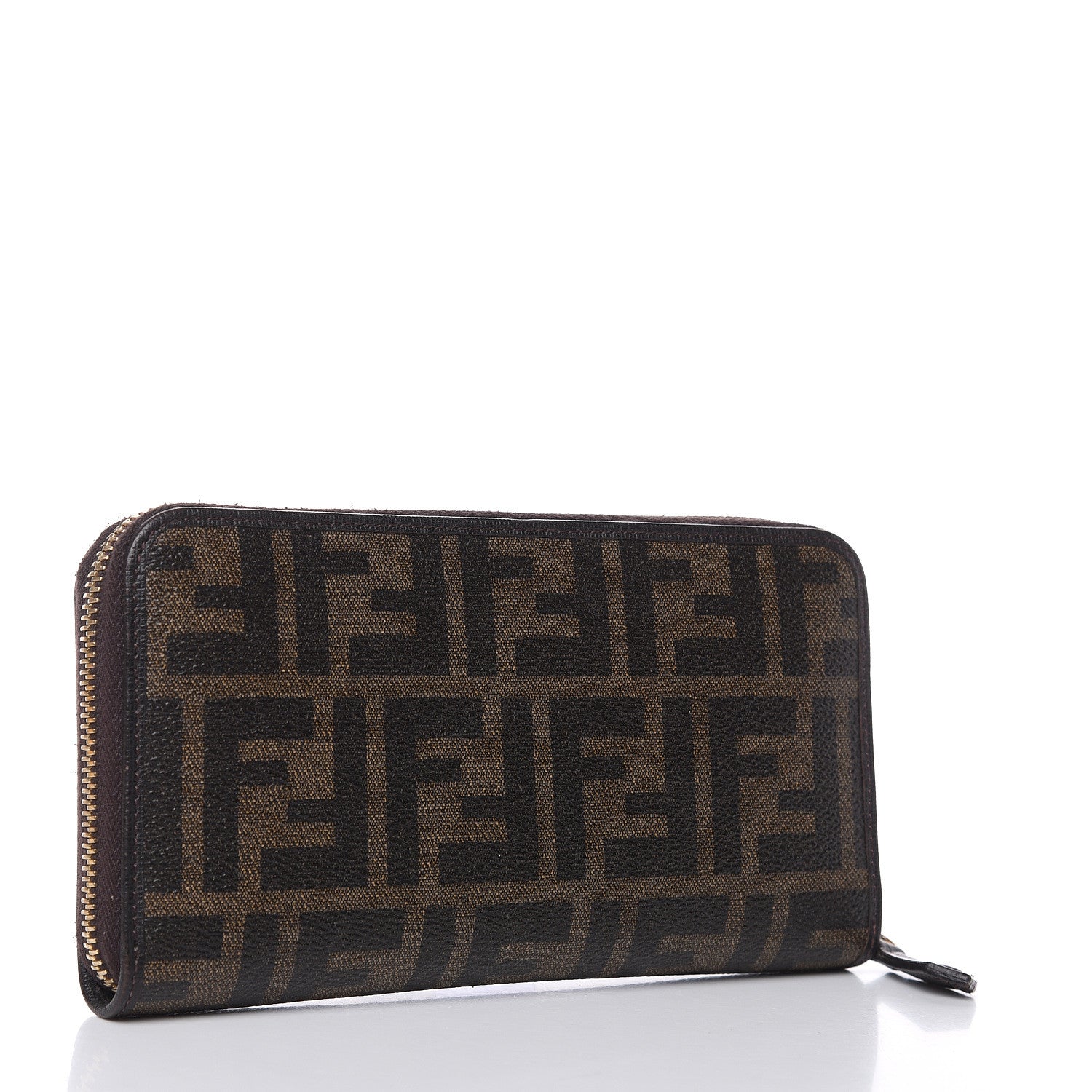 Fendi Zucca Spalmati Vitello Elite Zip Around Wallet Tobacco Ebano 3 of 9
