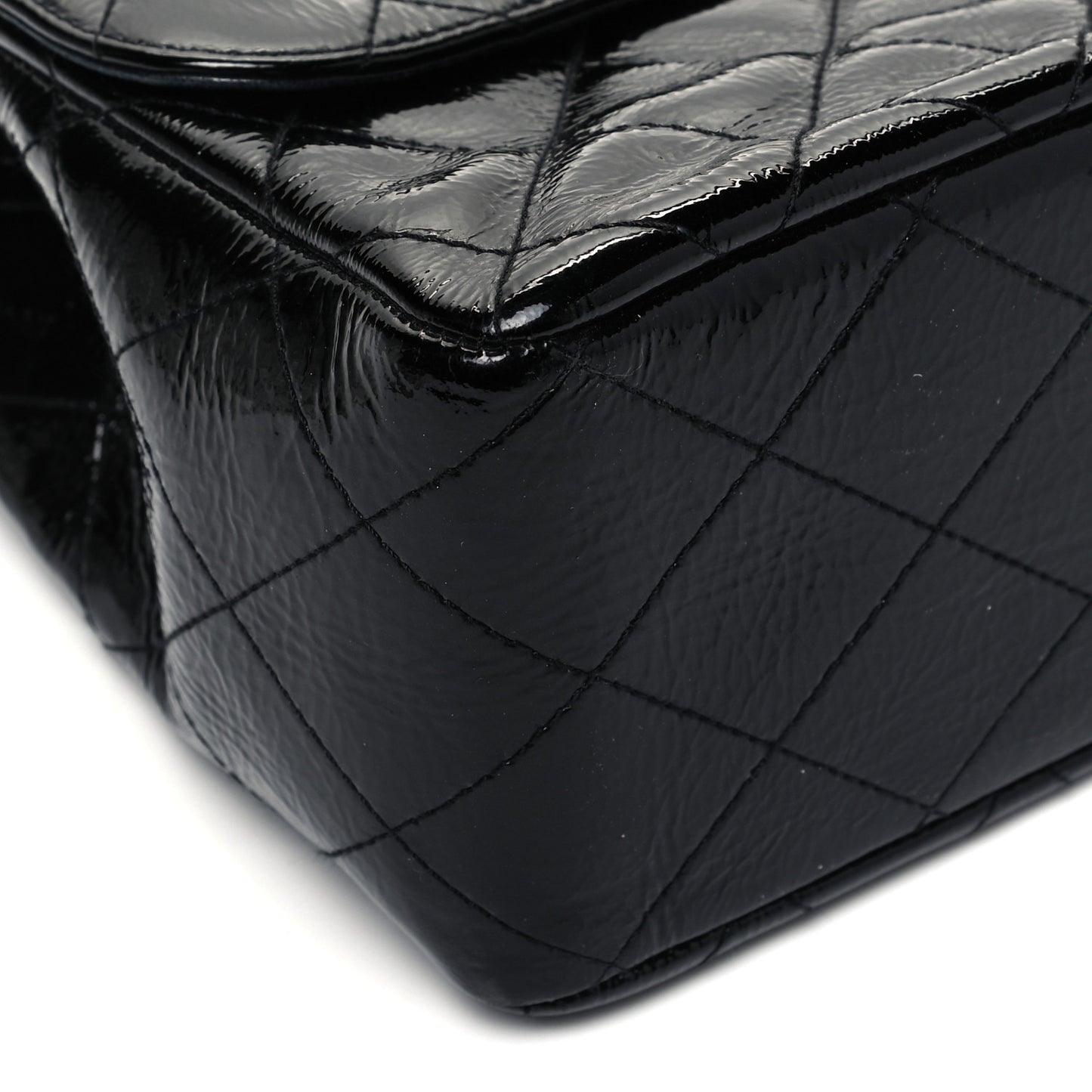 Crinkled Patent Quilted Jumbo Single Flap Black