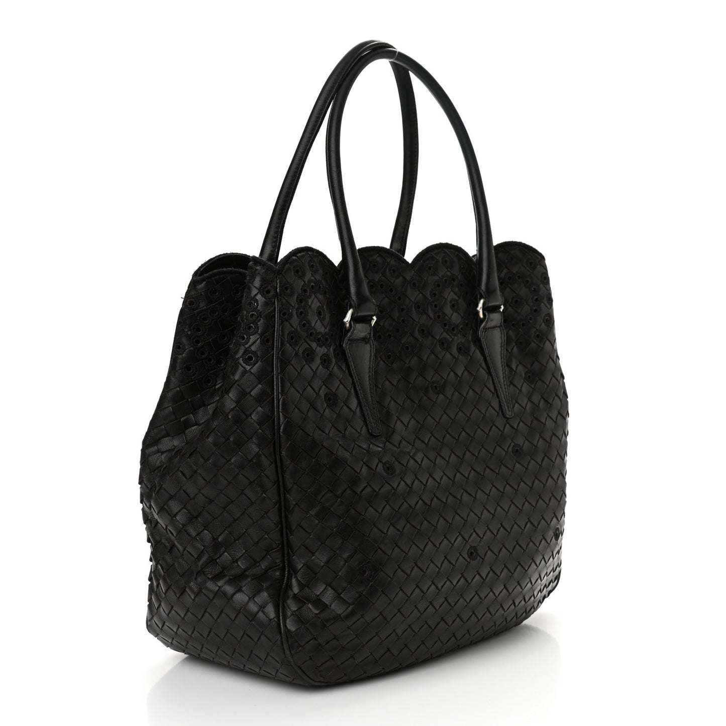 Nappa Intrecciato Embroidered Lace Shoulder Bag Black