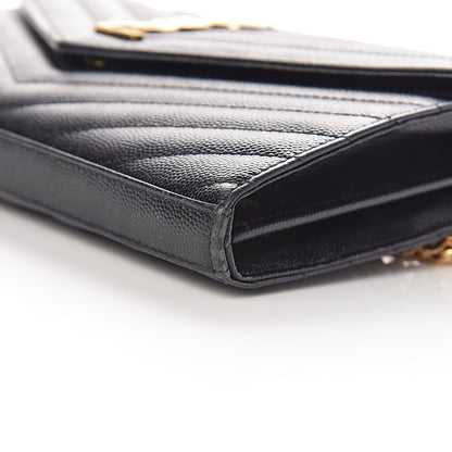 Saint Laurent Grain De Poudre Matelasse Chevron Monogram Chain Wallet Black 23 of 23