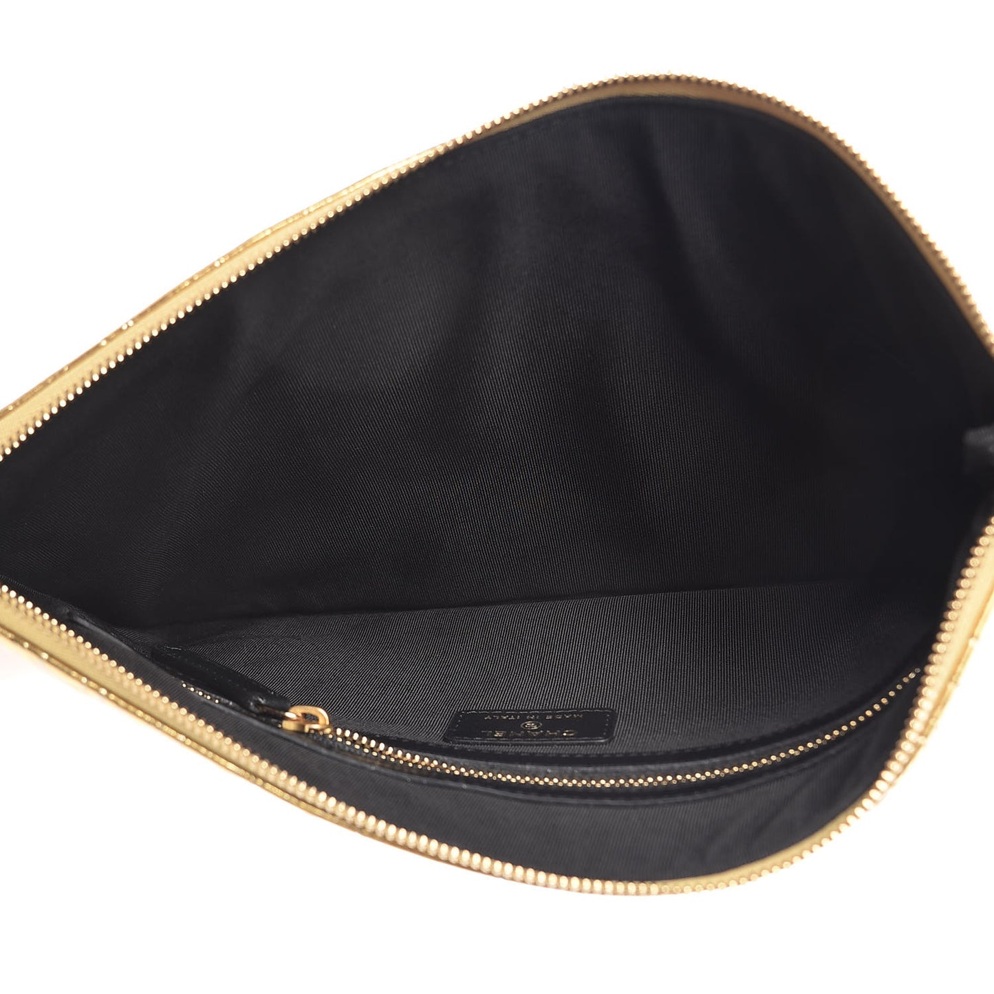 Metallic Calfskin Crocodile Embossed Medium Cocodile Cosmetic Case Gold