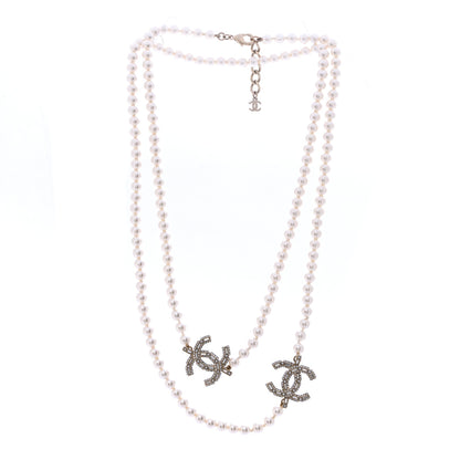 Chanel Pearl Baguette Crystal CC Long Necklace Gold 3 of 7