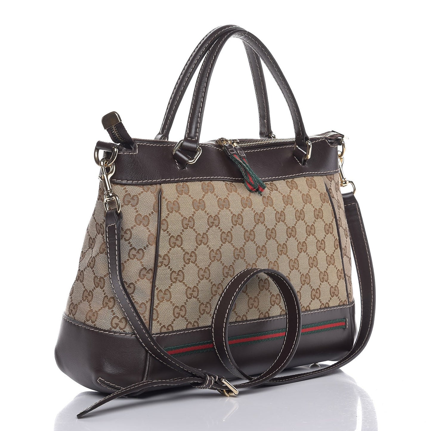 Monogram Web Mayfair Top Handle Satchel Dark Brown
