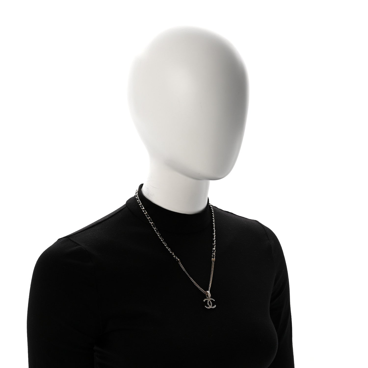 Chanel Lambskin Crystal CC Chain Pendant Necklace Black Gold 2 of 7
