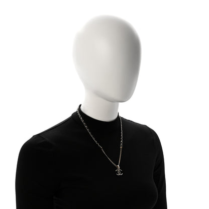 Chanel Lambskin Crystal CC Chain Pendant Necklace Black Gold 2 of 7