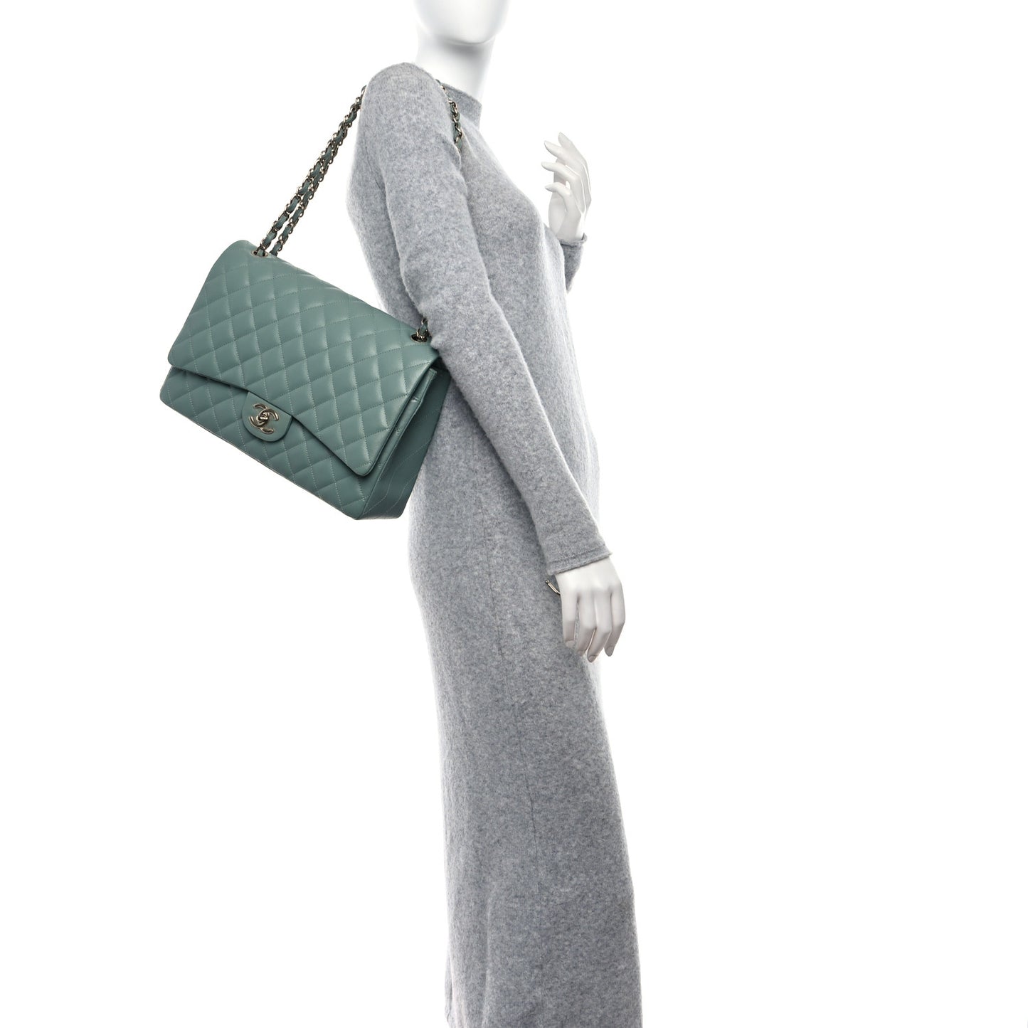 Caviar Quilted Maxi Double Flap Light Blue