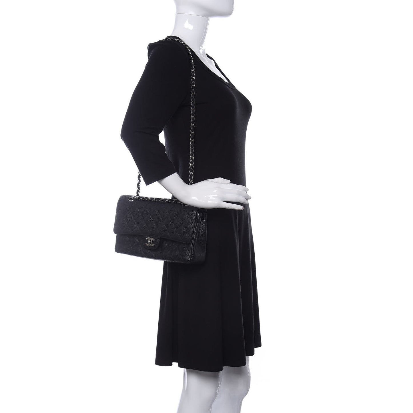 Caviar Quilted Small Double Flap Black