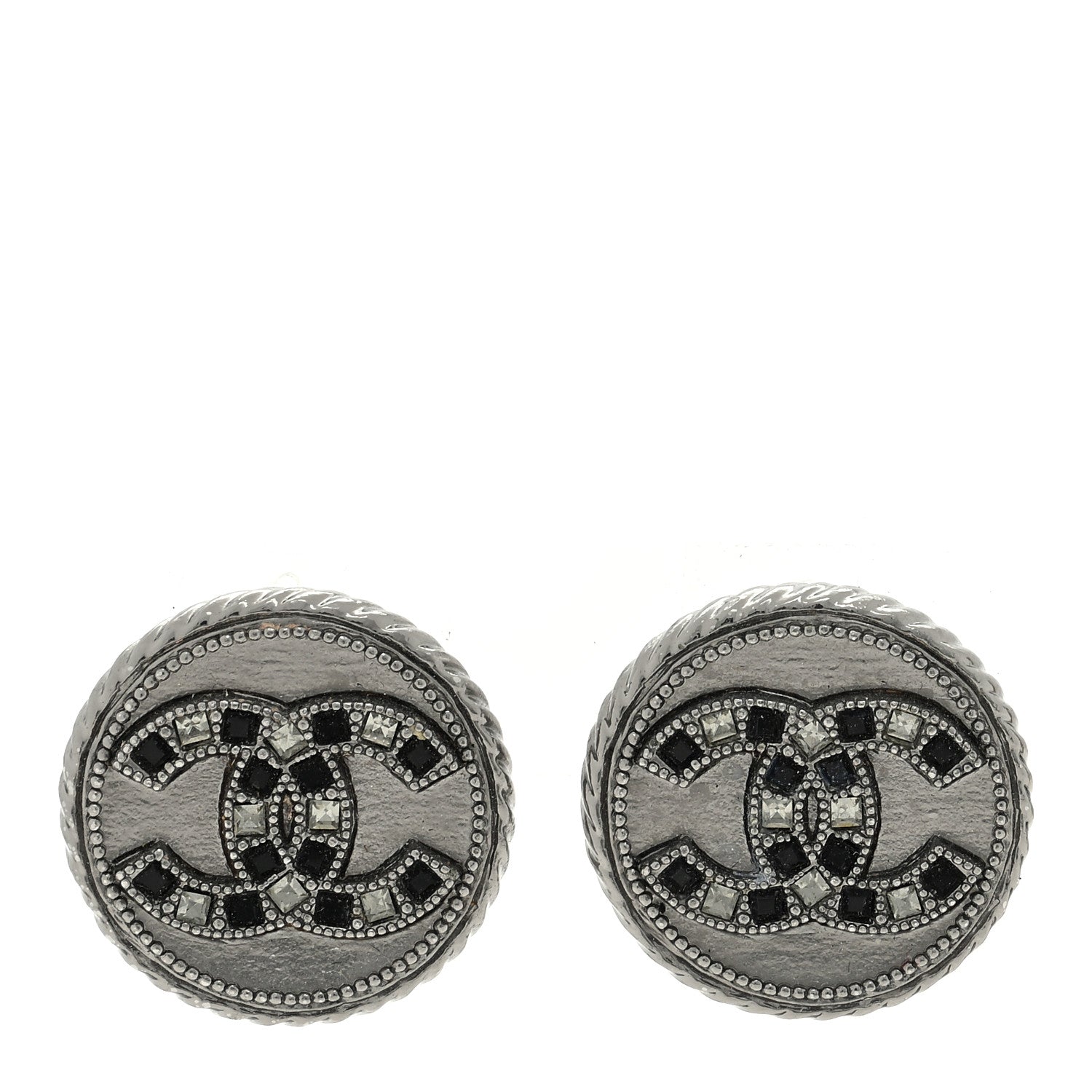 Chanel Ruthenium Crystal CC Round Earrings 1 of 4
