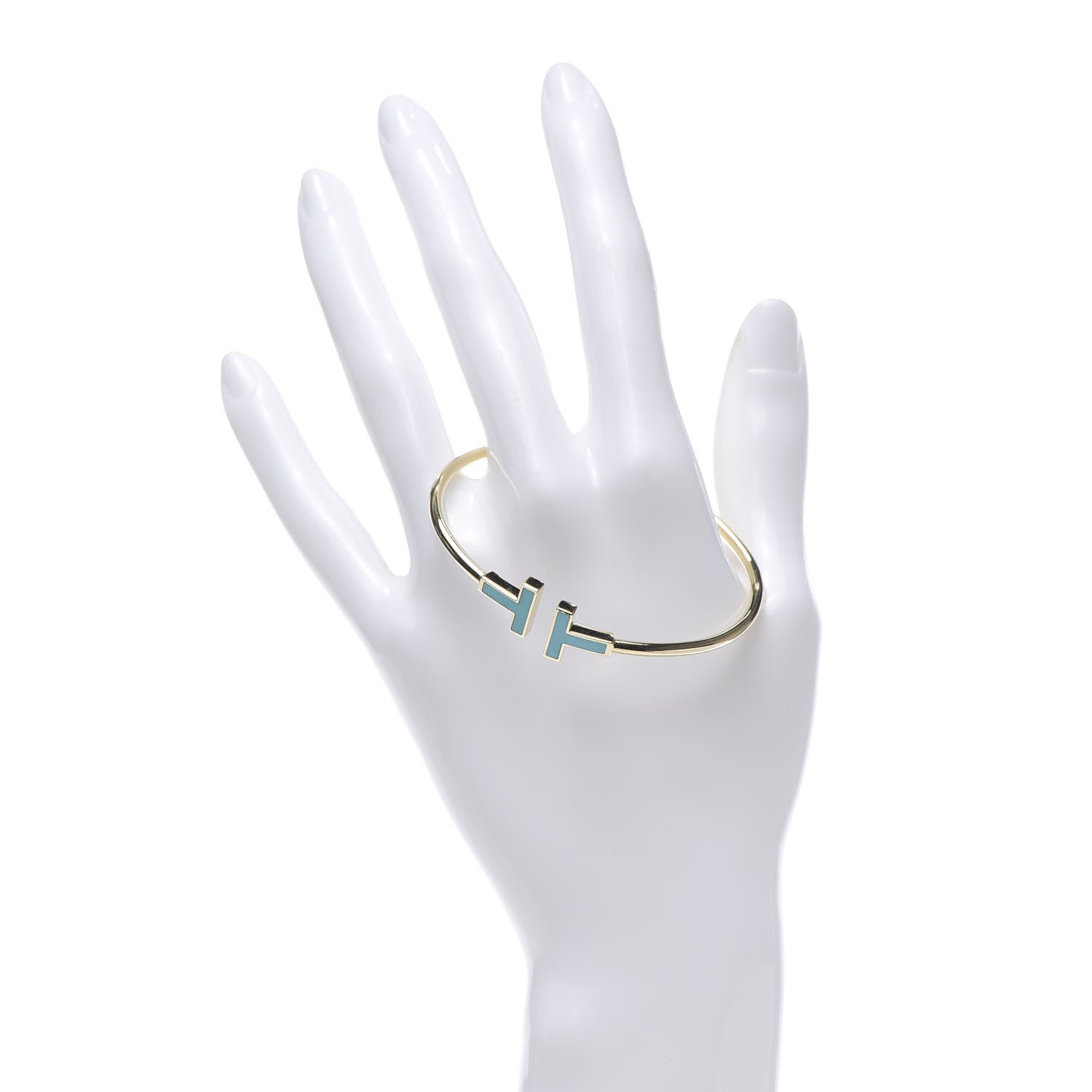 Tiffany 18K Yellow Gold Turquoise T Wire Bracelet 2 of 4