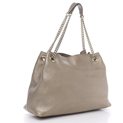Gucci Metallic Pebbled Calfskin Medium Soho Chain Shoulder Bag Golden Beige 3 of 16