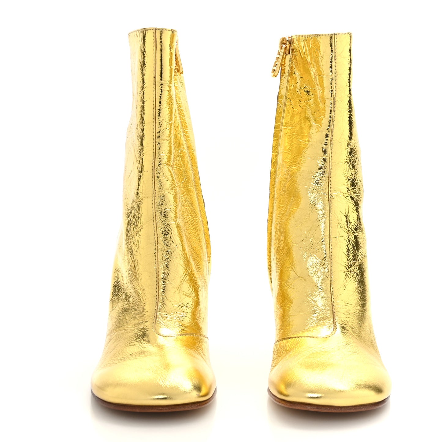 Laminated Craquele Nappa Fendi First 95mm Booties 36 Gold