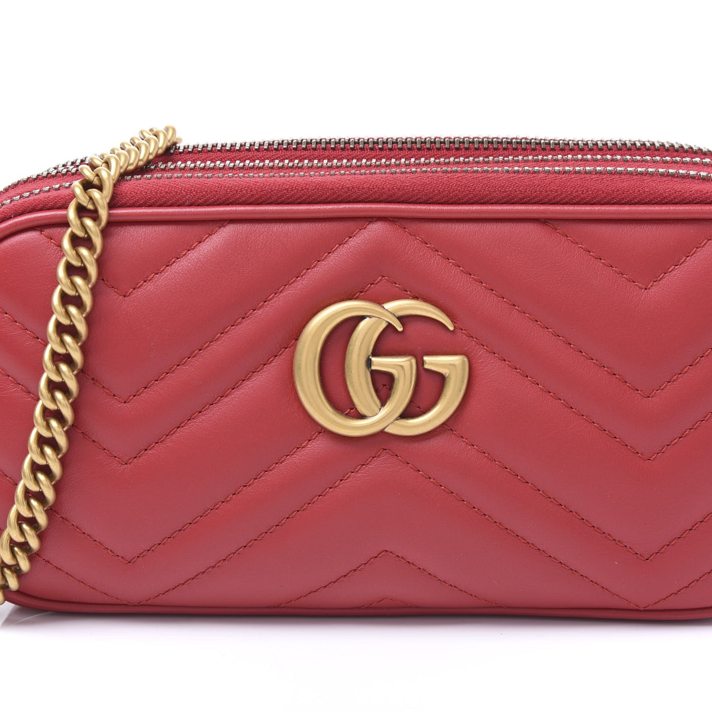 Calfskin Matelasse Mini GG Marmont Chain Crossbody Bag Hibiscus Red