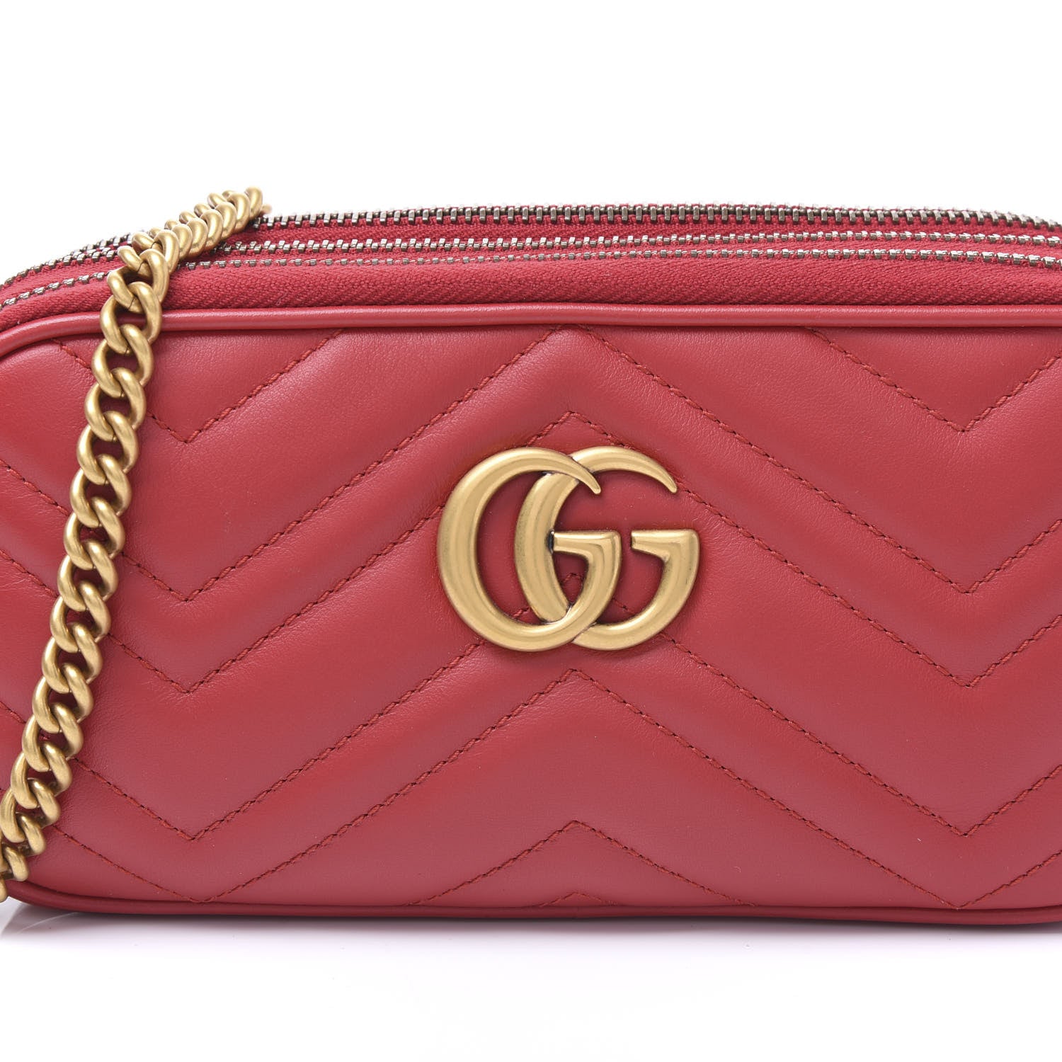 Gucci Calfskin Matelasse Mini GG Marmont Chain Crossbody Bag Hibiscus Red 10 of 10
