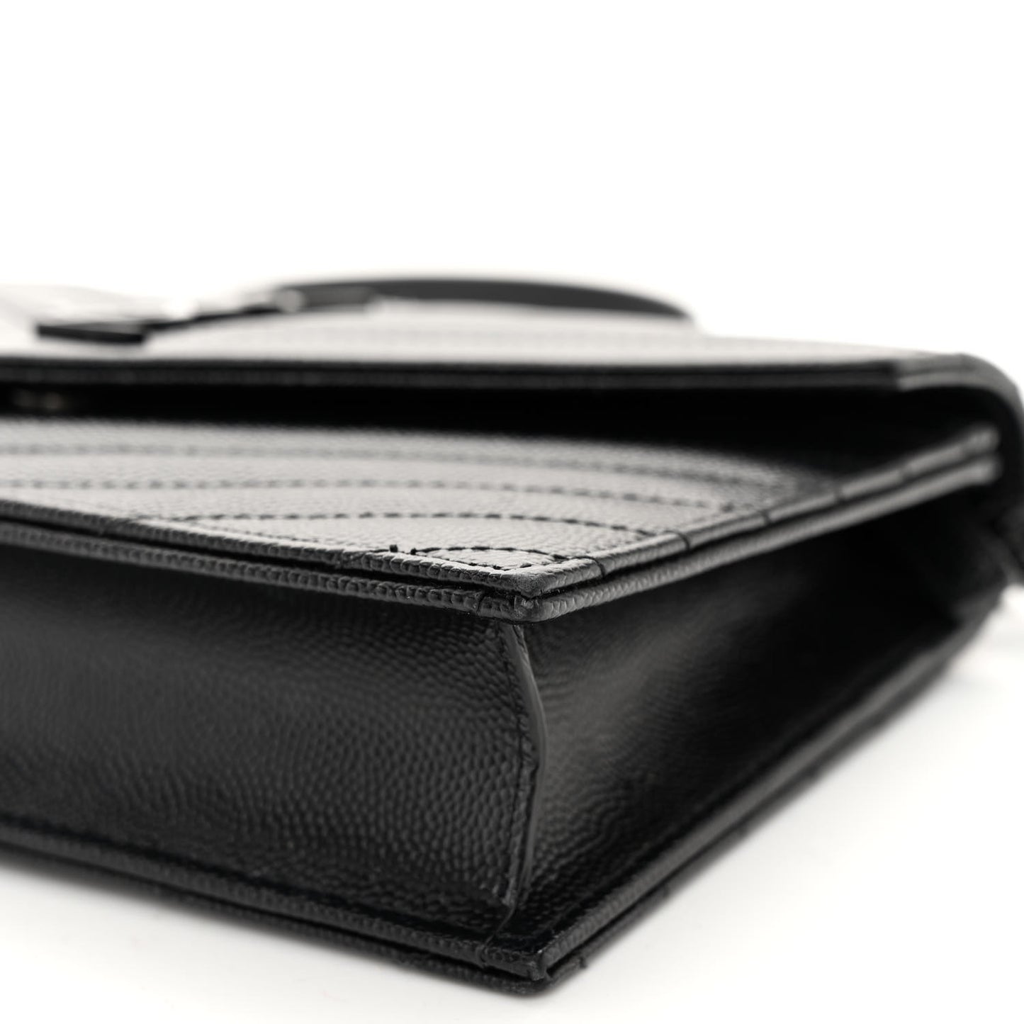 SAINT LAURENT Grain De Poudre Matelasse Chevron Monogram Monochrome Envelope Chain Wallet Black