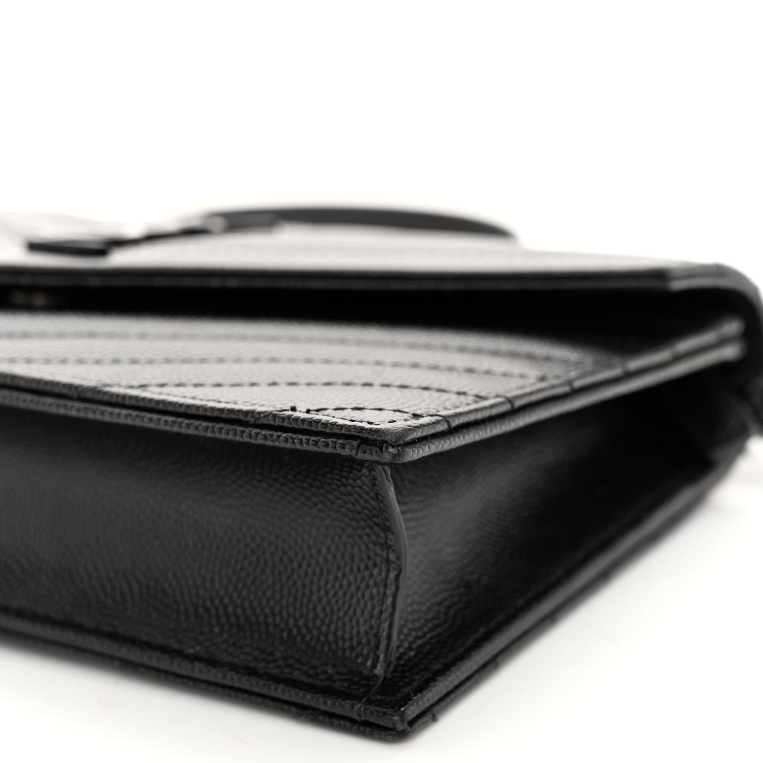 Saint Laurent SAINT LAURENT Grain De Poudre Matelasse Chevron Monogram Monochrome Envelope Chain Wallet Black 9 of 10