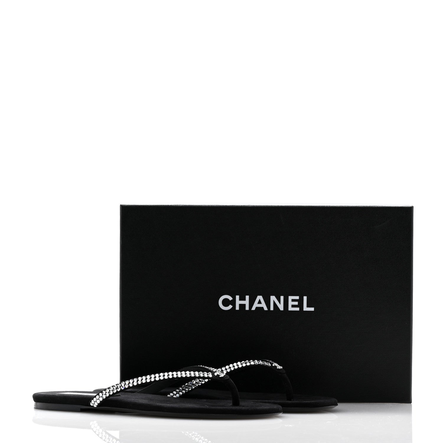 Chanel Suede Kidskin Strass CC Thong Sandals 39 Black 11 of 11
