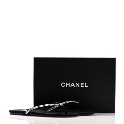 Chanel Suede Kidskin Strass CC Thong Sandals 39 Black 11 of 11