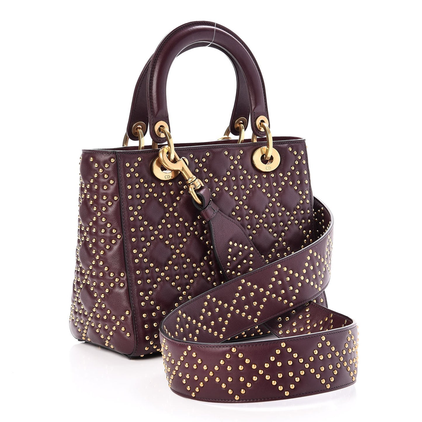 Calfskin Cannage Studded Medium Supple Lady Dior Deep Amaranth