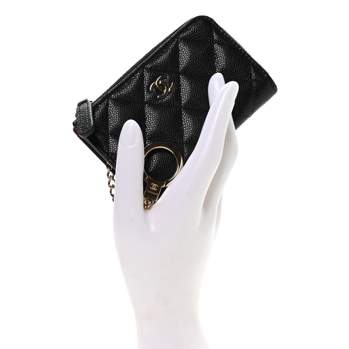 Caviar Quilted Zipped Key Holder Case Black