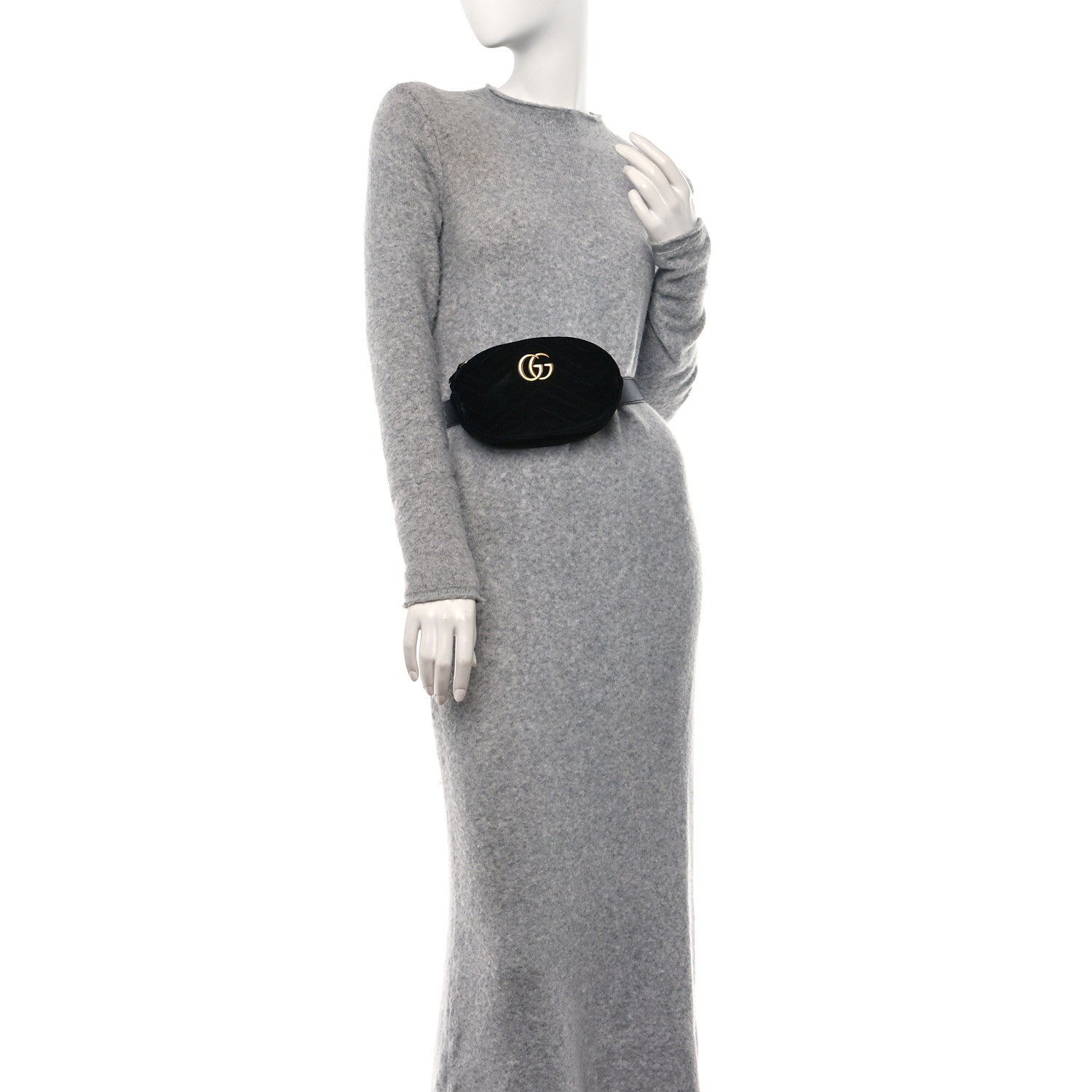 Gucci Velvet Matelasse GG Marmont Belt Bag 75 30 Black 2 of 11