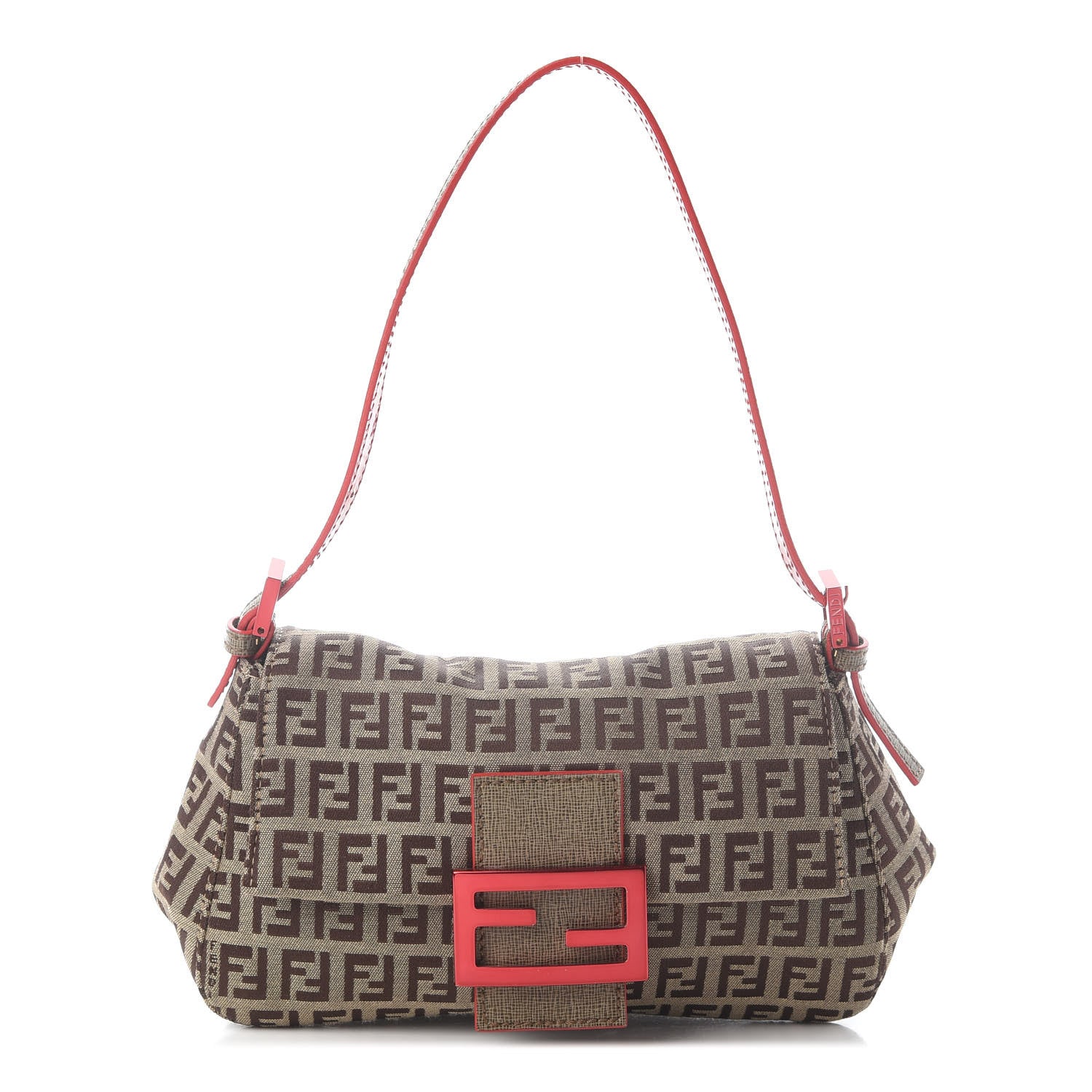 Fendi Zucchino Vitello Elite Enamel Mini Forever Mama Baguette Mogano Panna Rosso 1 of 8
