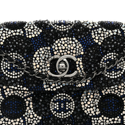 Chanel Satin Strass Flower Clutch With Chain Black White Blue 8 of 10