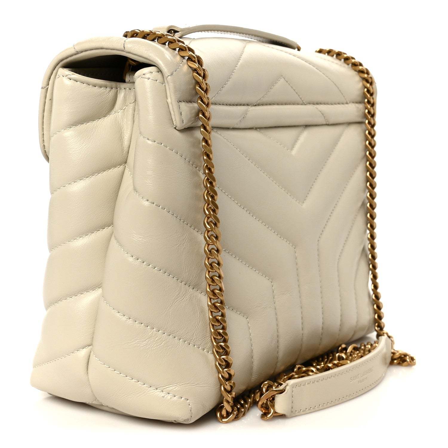 Saint Laurent Calfskin Y Quilted Monogram Small Loulou Chain Satchel Crema Soft 3 of 11