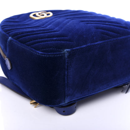 Gucci Velvet Matelasse GG Marmont Dome Backpack Cobalt Blue 7 of 9