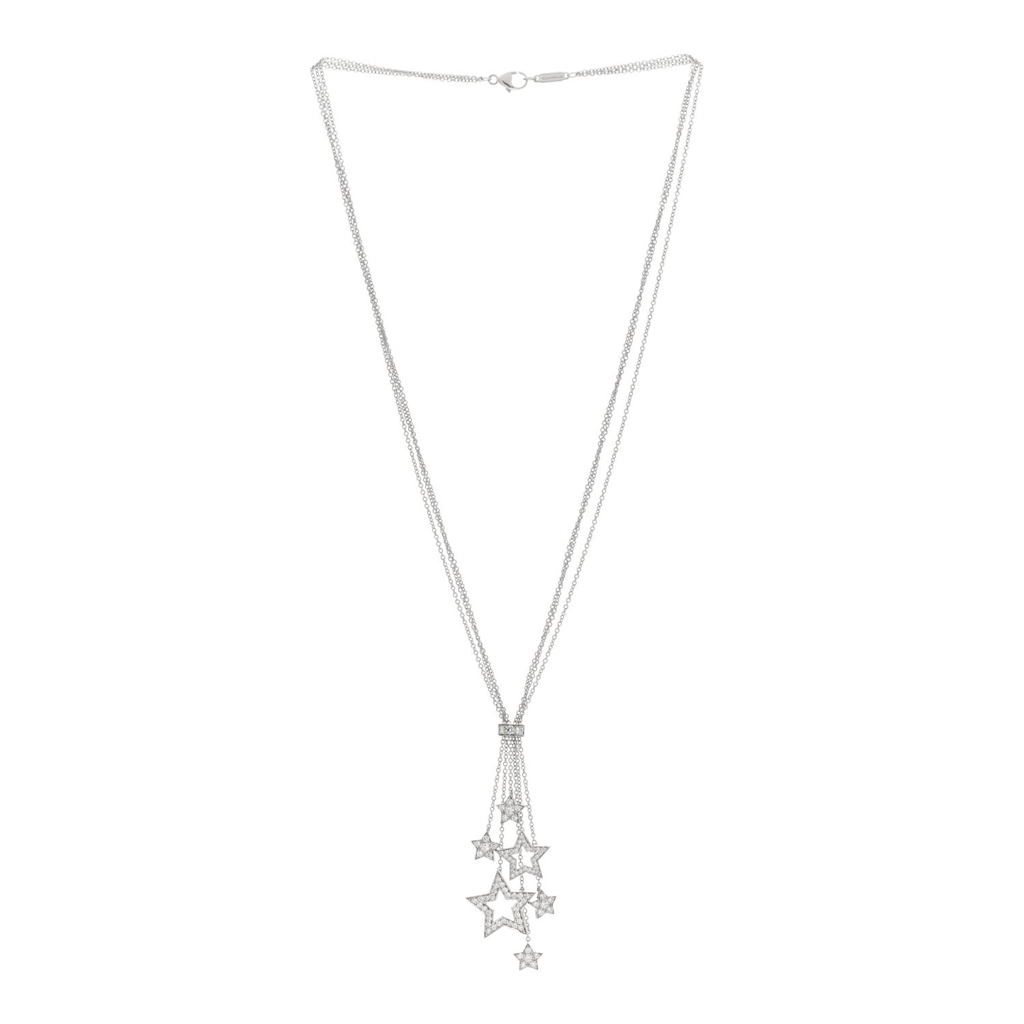 Platinum Diamond Multi Star Drop Necklace