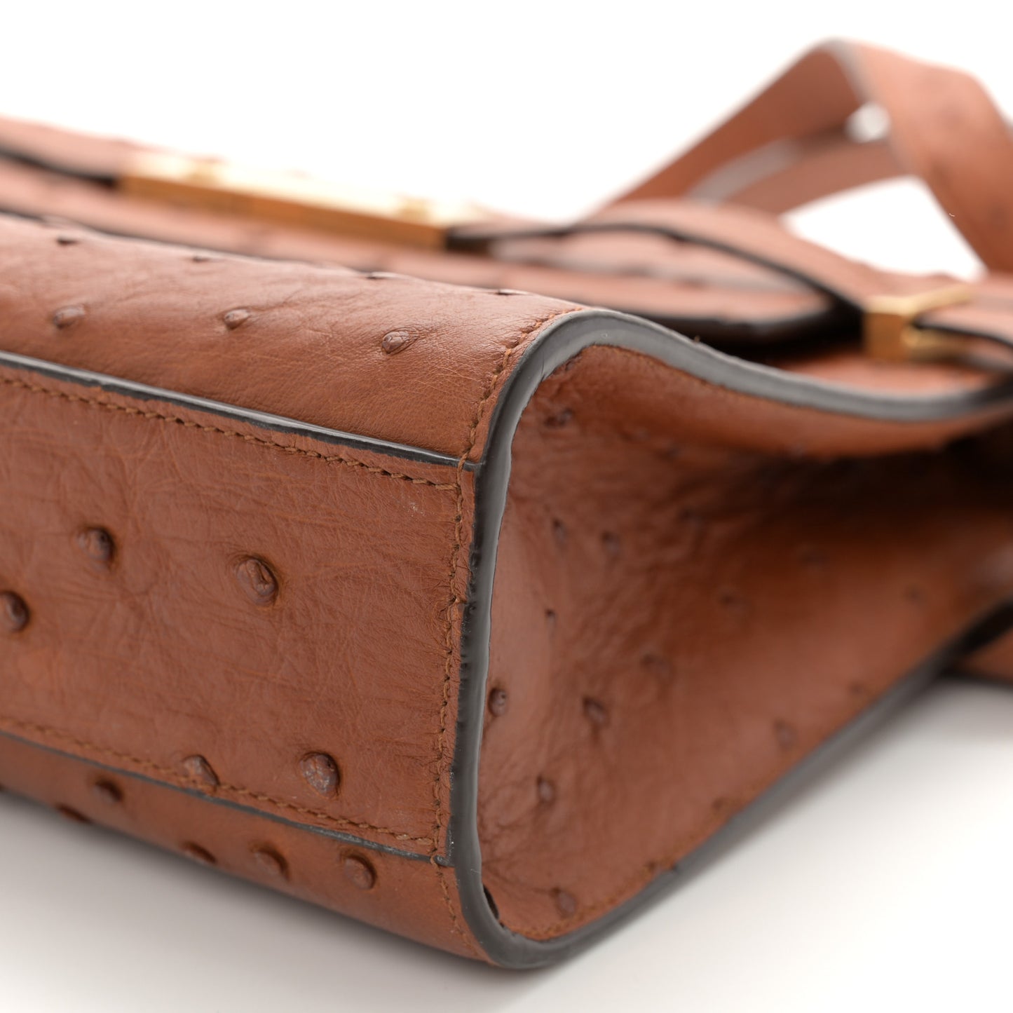 Ostrich Small Manhattan Shoulder Bag Cognac