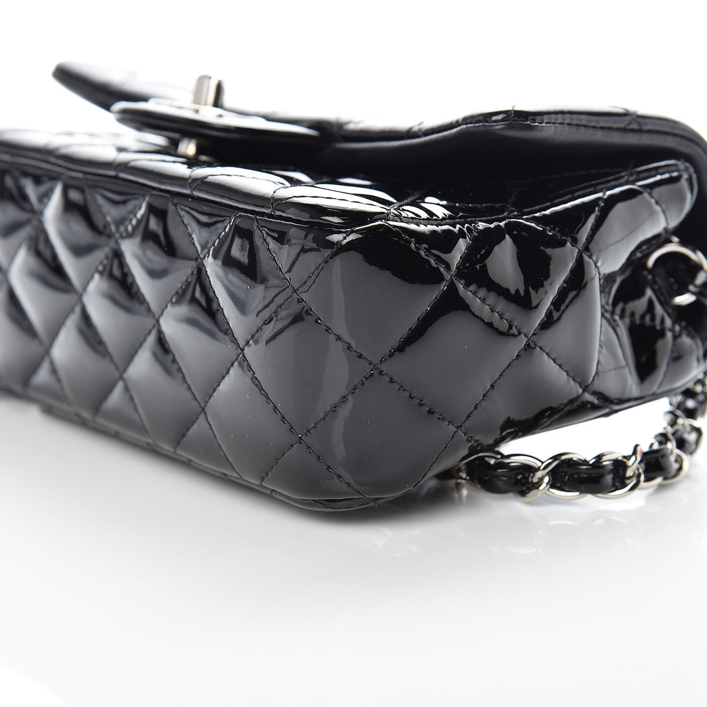 Patent Calfskin Quilted Mini Rectangular Flap Black