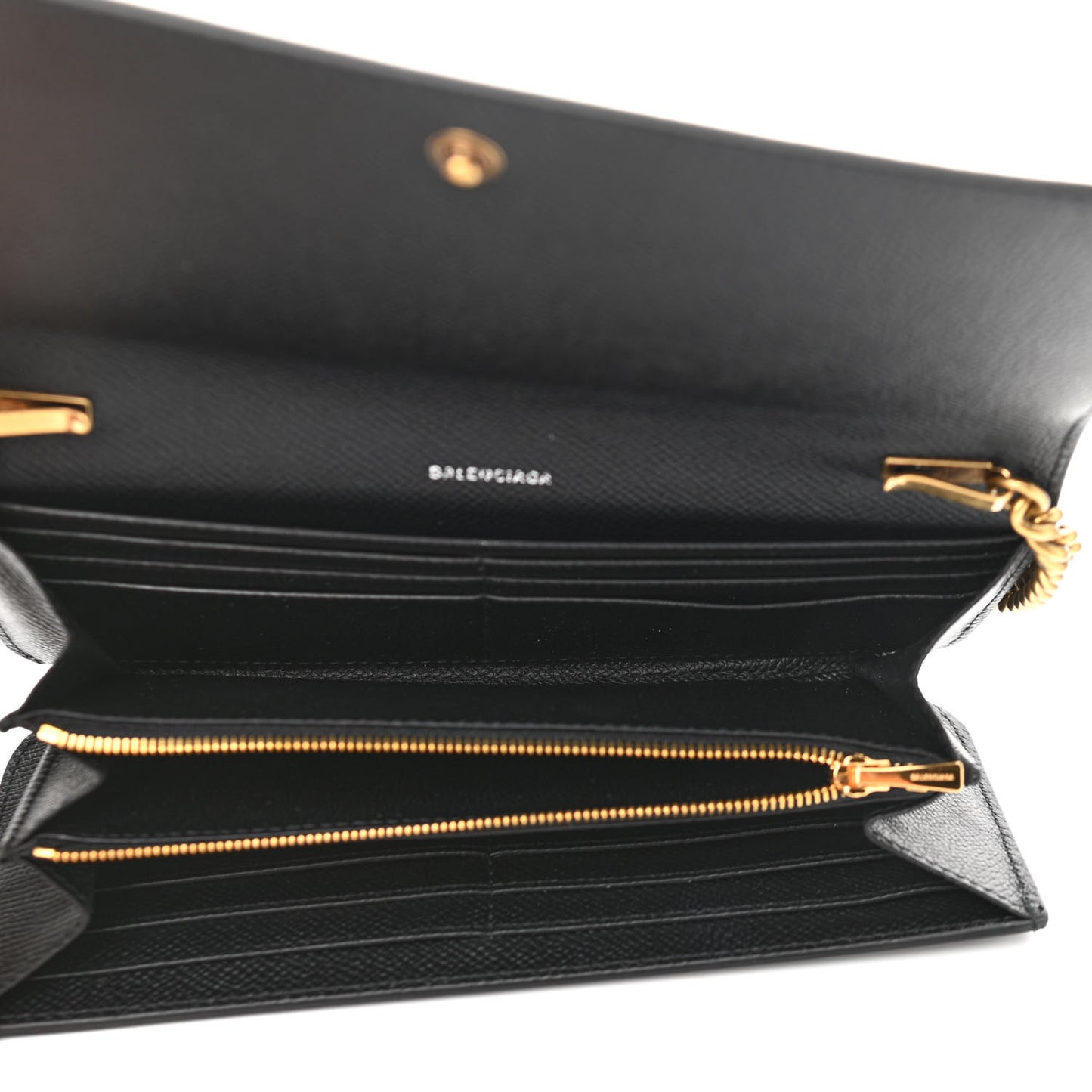 Grained Calfskin Logo Cash Continental Wallet on Chain Black White